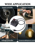 Heavy Duty AC Motor Speed Controller Featuring Crisp LED Readout With 120V SCR Voltage Regulator in use for fan and drill control.