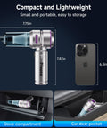 Cordless Handheld Car Vacuum With Brushless Motor 16000Pa Suction LED Light Type C Port next to smartphone for size comparison