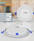 Product dimensions of 12 Pack 4 Inch LED Recessed Lighting With Junction Box, 5CCT Selectable 2700K To 5000K, Dimmable Canless Wafer Downlight