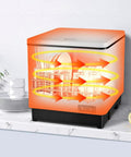 Compact Countertop Dishwasher Featuring One Touch Start Hot Water Wash And UV Dry Cycle For Slick Kitchens Plus Smooth Glide Rack Hassle-Free Tabletop Cleaner with visible heating effect.