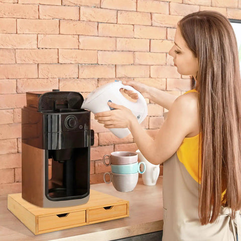 K Cup Pod Holder Drawer Organizer Bamboo Double Drawer Holds Up To 30 Pods Space Saving Coffee Capsule Storage on counter