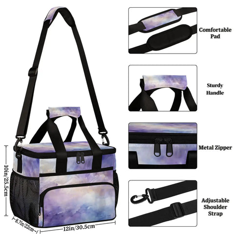 Insulated Picnic Backpack Lunch Bag For Women And Men, Big Capacity Portable Tote, Purple Gradient, with adjustable strap