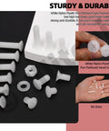 Badass White Nylon Pan Head Screw Kit M4 X 4 To 12 Mm Six Piece Assortment with hex nuts and washers displayed on a dark background.