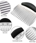 Amazon 3-piece crinkle cutter set with stainless steel wave blades and black ergonomic handles for vegetables and fries.