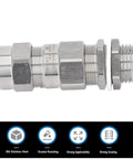 Cable gland side view, explosion-proof 304 stainless steel, dual-sealing armoured gland for electrical junction boxes.