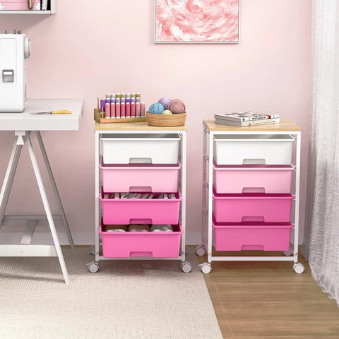 Slick Four Drawer Rolling Storage Cart In Bright Pink With Mega Capacity And Super Handy Wheels For Easy Organization Around The House Or Office Making Room Management A Sweet No Brainer Setup Today