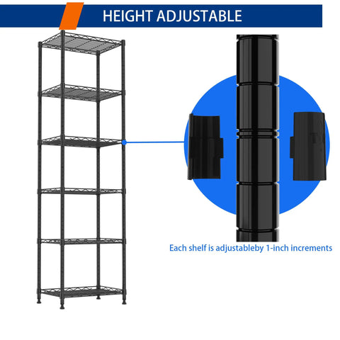 Heavy Duty Six Tier Wire Shelving Rack With Rust Proof Steel Coating Adjustable Storage Shelves For Kitchen Laundry Pantry Organization Rock Solid Frame Holds 600 Pounds No Sweat Assembly Black