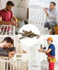 Assorted Crib Screws And Barrel Nuts Replacement Kit Fits Delta Graco Cribs 32 Piece with men assembling cribs and showing hardware.