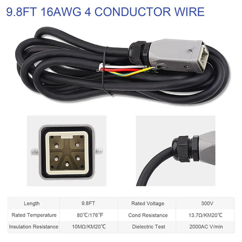 9.8Ft 4 conductor cable for CNC Spindle Motor Kit 110V 1.5KW ER16 High Speed Spindle 0 To 24000 RPM with plug and specifications