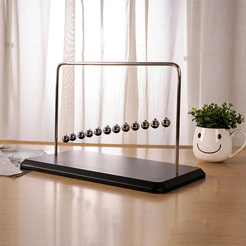 Newton's Cradle Desk Toy With Wooden Base And Metal Beads, Classic Kinetic Swinging Science Gadget For Office Decor, 12 Beads