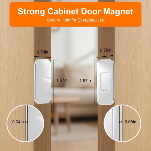 Ultra Thin Magnetic Cabinet Door Catch Kit With Strong Adhesive Magnets For Cabinets And Drawers 6 Pack installed on wood cabinet