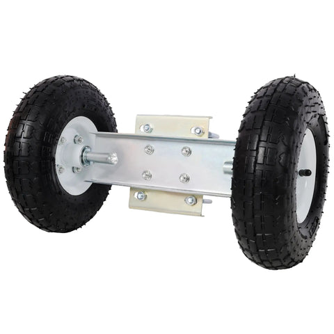 Smooth Rolling Dual Gate Wheel With 10 Inch Pneumatic Tires And 300 Lb Heavy Duty Build For Chain Link Fence Sliding Swing Gates, showing detailed wheel assembly.