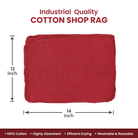Heavy Duty Cotton Shop Towels Red Pack Of 150 Absorbent Cleaning Rags For Auto Garage And Home 12x14 inch