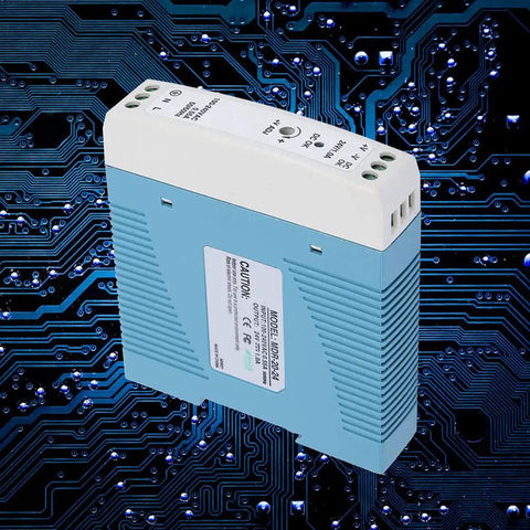 DIN Rail Power Supply 24W 24V 1A Industrial Grade With Full Range 85-264VAC Input For Automation Control Systems Durable Rugged Overload Protected And Plug And Play Mounting, blue DIN rail unit