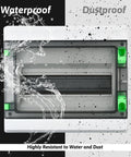 12 Way Waterproof Power Distribution Box Built Like a Tank With Cold Rolled Steel Plate And Embedded Brass Nuts Heavy Duty Din Rail Enclosure For Indoor Outdoor Wiring showing waterproof and dustproof features.