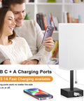 Couple with phone using Nightstand Lamp With 3 Color Temperatures 2700K 3500K 5000K, USB C And USB A Ports, Pull Chain Control