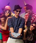 Group of people holding 30 Pcs Mini Disco Ball Ornaments Hanging Mirror Balls For Party Decor Wedding at a festive event.