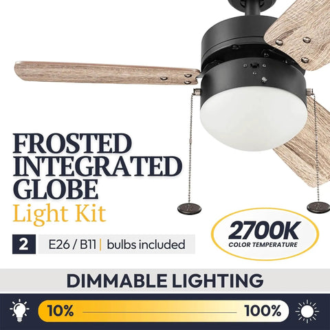 30 Inch Contemporary Indoor LED Ceiling Fan With Light, Pull Chain, Dual Mounting Options, Reversible Motor, Dual Finish Blades In Bronze With Energy Efficient LED Light Kit And Quiet Operation Perfect For Living Rooms