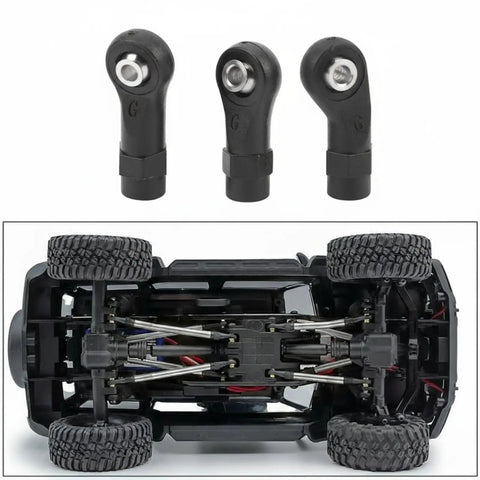 Traxxas 30 Pcs RC Linkage Rod Ends For One Tenth Scale TRX-4 Crawler Upgrade, showing three M4 ball joints and RC chassis underside
