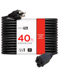 Heavy Duty Outdoor Extension Cord 40 Ft 3 Prong 16 AWG 125 VAC ETL Certified Multipurpose Power Cable, coiled black cord