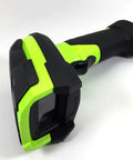 Heavy Duty Corded 1D Barcode Scanner With USB Cable Built Like A Tank For Warehouse Logistics, industrial green design.