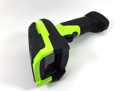 Heavy Duty Corded 1D Barcode Scanner With USB Cable Built Like A Tank For Warehouse Logistics, industrial green design.