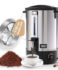 Heavy Duty 110 Cup Stainless Steel Coffee Urn For Catering, Double Wall Electric Dispenser Keeps Coffee Hot, Gigantic Capacity Percolator And Hot Water Urn, Commercial Grade Brewer For Meetings And Events