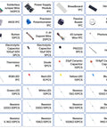 Totally Upgraded Electronics Fun Kit With Power Supply Module And Jumper Wires Precision Potentiometer 830 Tie Points Breadboard Compatible With Arduino And STM32 Over 300 Components Tutorials And Datasheet Included components layout