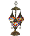 Boho Mosaic Glass Triple Globe Turkish Table Lamp With Handmade Moroccan Lampshade In Purple 21 Inch Tall US Plug And E12 Socket