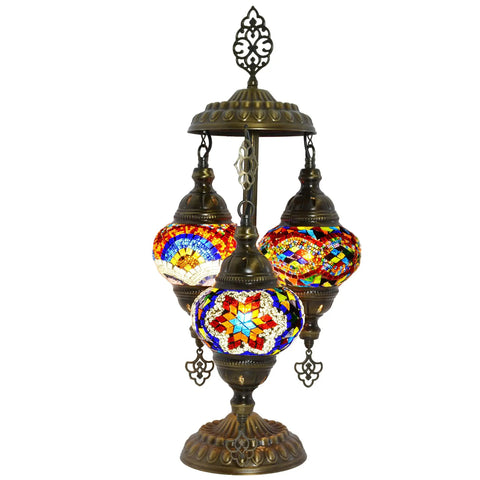 Boho Mosaic Glass Triple Globe Turkish Table Lamp With Handmade Moroccan Lampshade In Purple 21 Inch Tall US Plug And E12 Socket