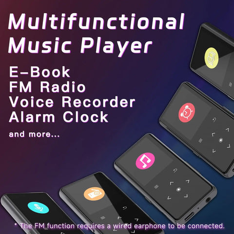 Multifunctional display of 128GB Bluetooth MP3 Player With Built In Speaker All In One Portable Music Player For Music Audiobooks And E Books Includes FM Radio Voice Recorder And Earphones HiFi Lossless Playback With DSP Chip