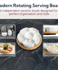 11 Inch Porcelain Lazy Susan Serving Tray Set With 360 Degree Rotating Base And Removable Divided Dishes on marble surface