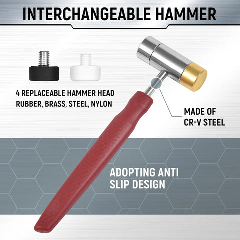 Heavy Duty Pin And Roll Pin Punch Set With Interchangeable Hammer Heads Including Steel Brass Rubber And Nylon Tips