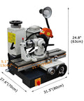 Killer Universal Tool Grinding Machine With 360 Degree Swivel Head And Slick Sharpening Action For Shop Floor Metal Blades Running At 2800 RPM Zero Hassle Works Great, dimensions displayed.