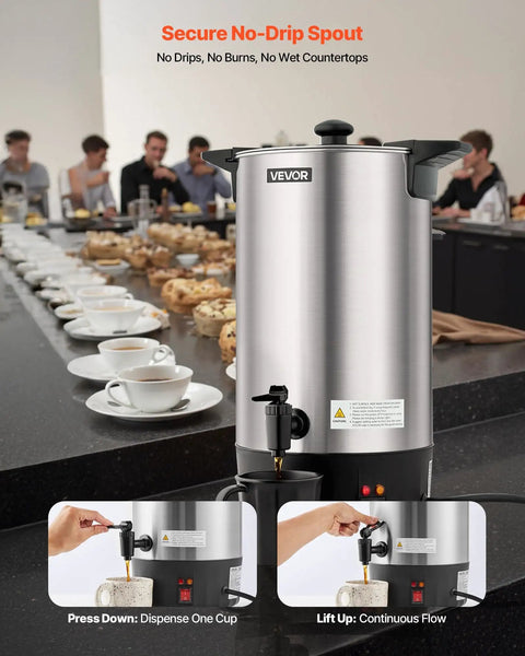 Big-Batch Coffee Urn 60 Cup 9 Liter Hot Beverage Dispenser With Dripless Faucet Fast Brew Stainless Steel Large Coffee Maker