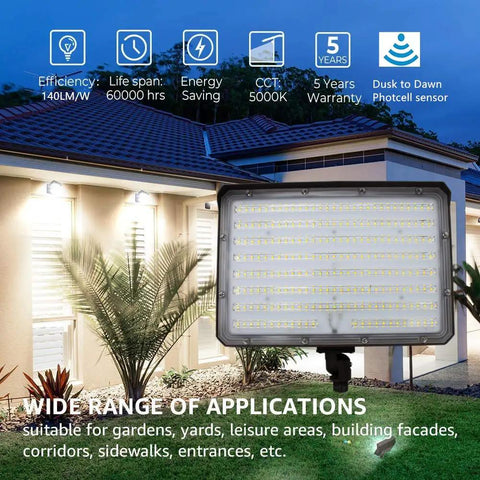 150W Outdoor LED Flood Light With Easy Knuckle Mount Dusk-To-Dawn Sensor, 21000 Lumens Beast Brightness, 5000K Daylight, 100-277V, ETL Certified, Commercial Grade Security Flood Light For Parking Lots And Landscape Lighting