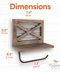 Rustic Farmhouse Toilet Paper Holder With Shelf For Wipes Wall Mounted Brown Wood With Weathered Wood And Galvanized Metal