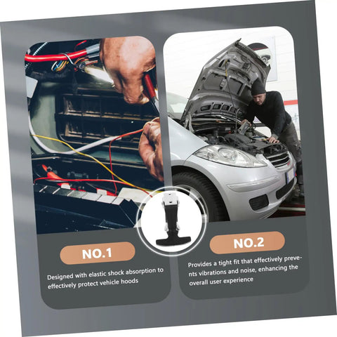 Rugged Rubber Hood Latch Kit For Quick Install And Quiet Ride No Squeak shown on car hood and engine wiring setup