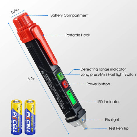 Dual Range Non Contact AC Voltage Tester With LCD Display And Buzzer Alarm, Detects 12V-1000V And 48V-1000V with batteries