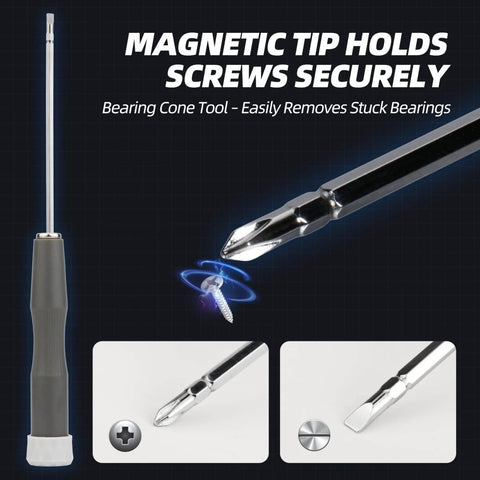 Magnetic screwdriver from 8 In 1 Fishing Reel Repair Kit With Bearing Puller Magnetic Screwdriver Wrench Tweezers Cleaning Brush Bearing Removal Pin Punch And Complete Reel Care Set For Spinning And Baitcasting Reels DIY Reel Maintenance At Home Or On The Water