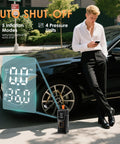 Cordless Tire Inflator Air Compressor With Digital Pressure Gauge Ultra Fast 150 PSI Portable Pump beside car