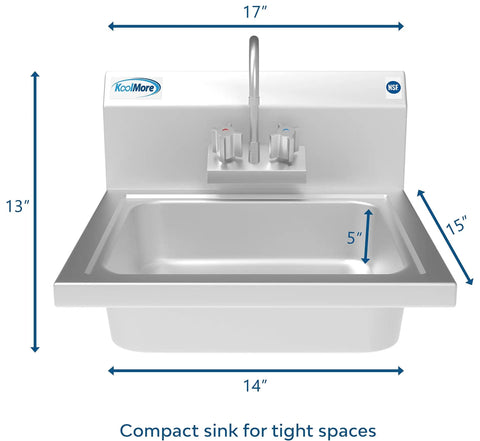 Heavy-Duty Stainless Steel NSF Commercial Hand Sink With Gooseneck Faucet, Wall Mount Hand Wash Station, 17 By 15 Inches, Silver