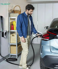 Man charging car with Level 2 EV Charger 48 Amp For Indoor And Outdoor Use With SAE J1772 Connector NEMA 14 50 Plug 25Ft Cable
