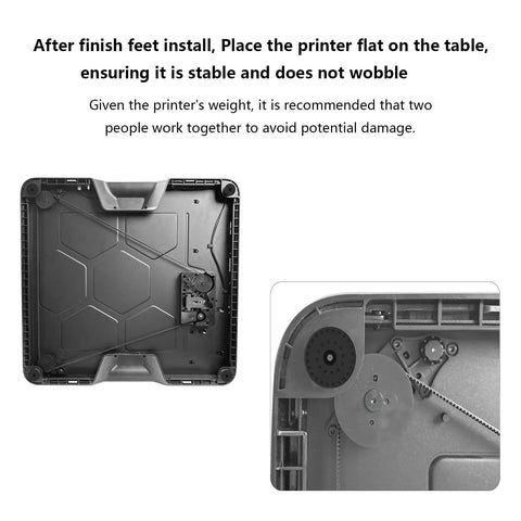 Rock Solid 3D Printer Anti Vibration Feet Pads With Screw And Gasket Replacement Kit underside view showing stability setup.