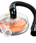 SplashPower Low Profile Cyclone Dust Separator For Shop Vac with clear container and black hose for efficient dust collection.