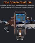8 Channel 2.4G RC Transmitter With R8FG And R4FGM V2.1 Gyro Receiver Voltage Telemetry Surface Remote Control Pro Grade Beast 4.3 Inch IPS Touch FPV Screen For RC Crawlers Drifting Cars And Boats displaying dual use screen features, showing FPV view and setting screen.