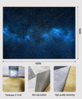 Chair Mat for Hardwood Floors 48x36 Inches Under Desk Protector for Rolling Office Chair on Low-Pile Carpet Anti-Slip Floor Shield in Blue Starry Sky Pattern with dimensions and features shown.