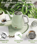 Green Gooseneck Electric Kettle 1L 1500W for Pour Over Coffee and Tea, Stainless Steel BPA Free Water Boiler With Auto Shutoff