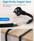 Close-up of Ultra Thin Flat Plug Extension Cord 1Ft Right Angle Low Profile 3 Prong Grounded Power Cable with exposed high-purity copper wires.