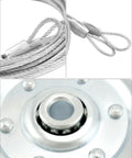Heavy Duty Garage Door Cable And Pulley Replacement Kit With Two 3 Inch Stationary Pulleys And Two Galvanized Aircraft Cables 3/32 Inch And 1/8 Inch Diameter Plus 10 Fasteners Rust Resistant Steel For Overhead Sectional Doors, close-up images of cable ends and pulley bearing.